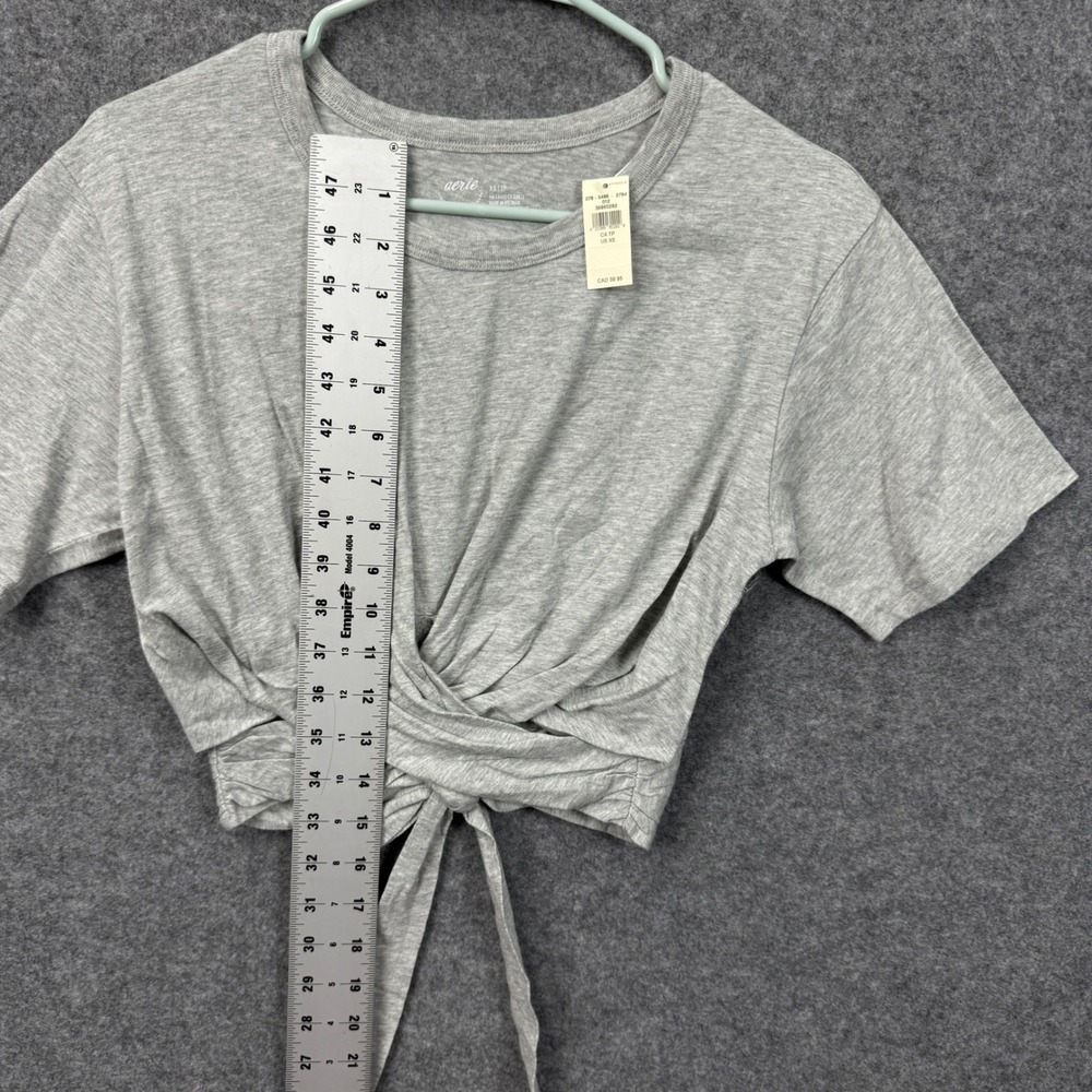 Aerie Womens Heather Gray Cotton Wrap Front Tie Hem Crop Top Tee XS NWT - Picture 10 of 10